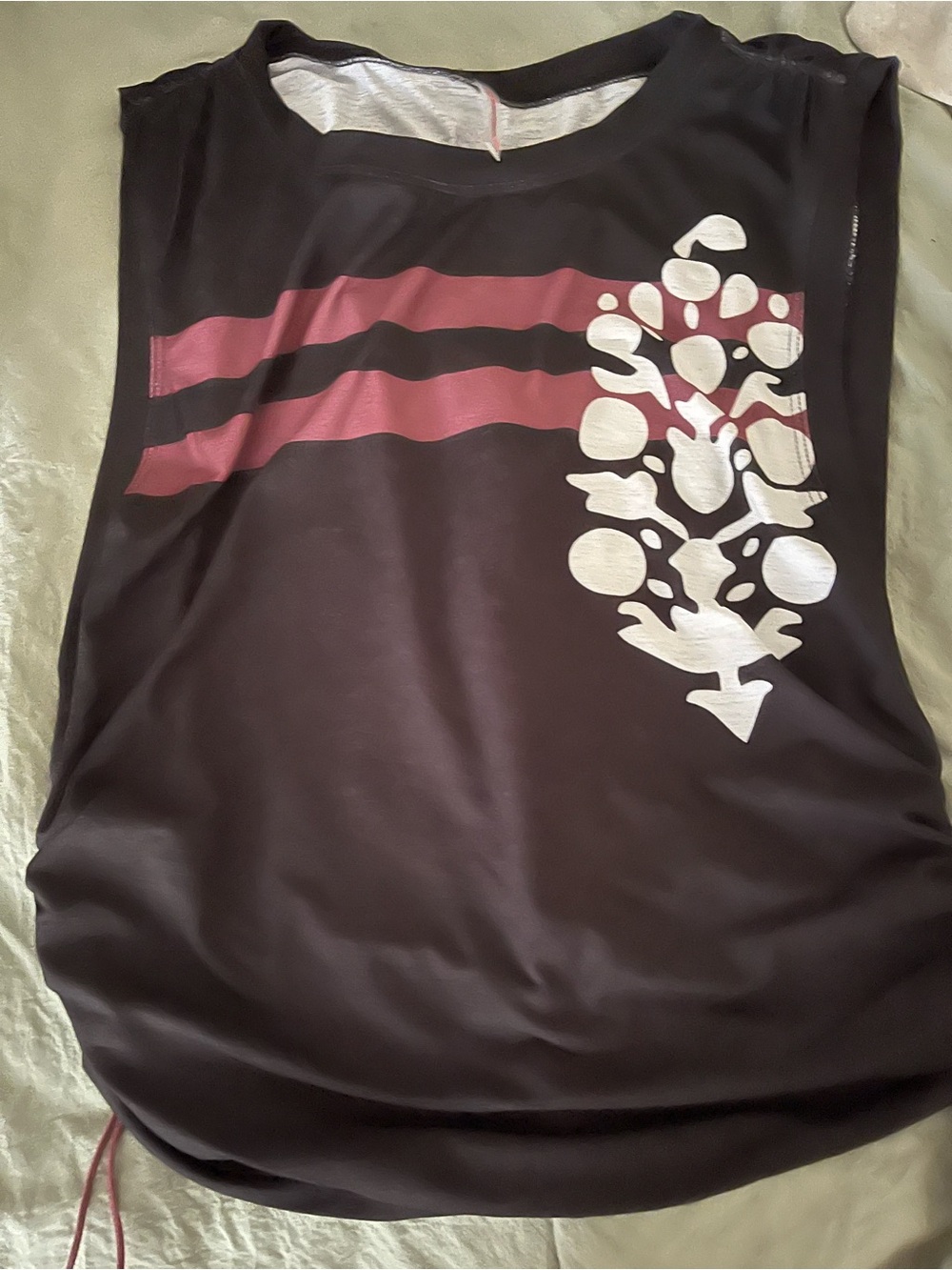FP Movement by Free People Black Tank with Pink Stripe & White Graphic